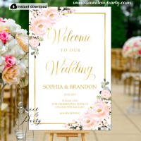 Blush roses welcome sign template,Blush roses wedding welcome sign template,(136)